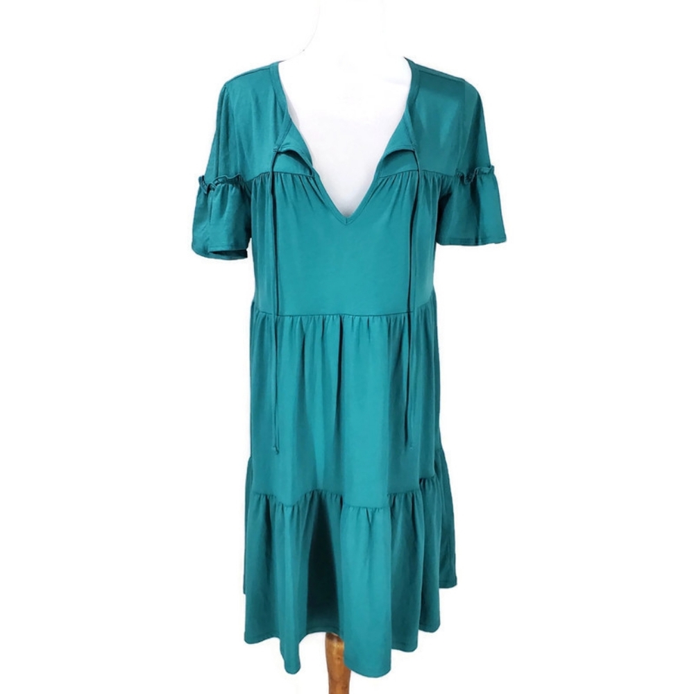NWT J.Crew Broken-in Jersey Tiered Cotton Summer Mini Dress Green Color Size S - Picture 14 of 14